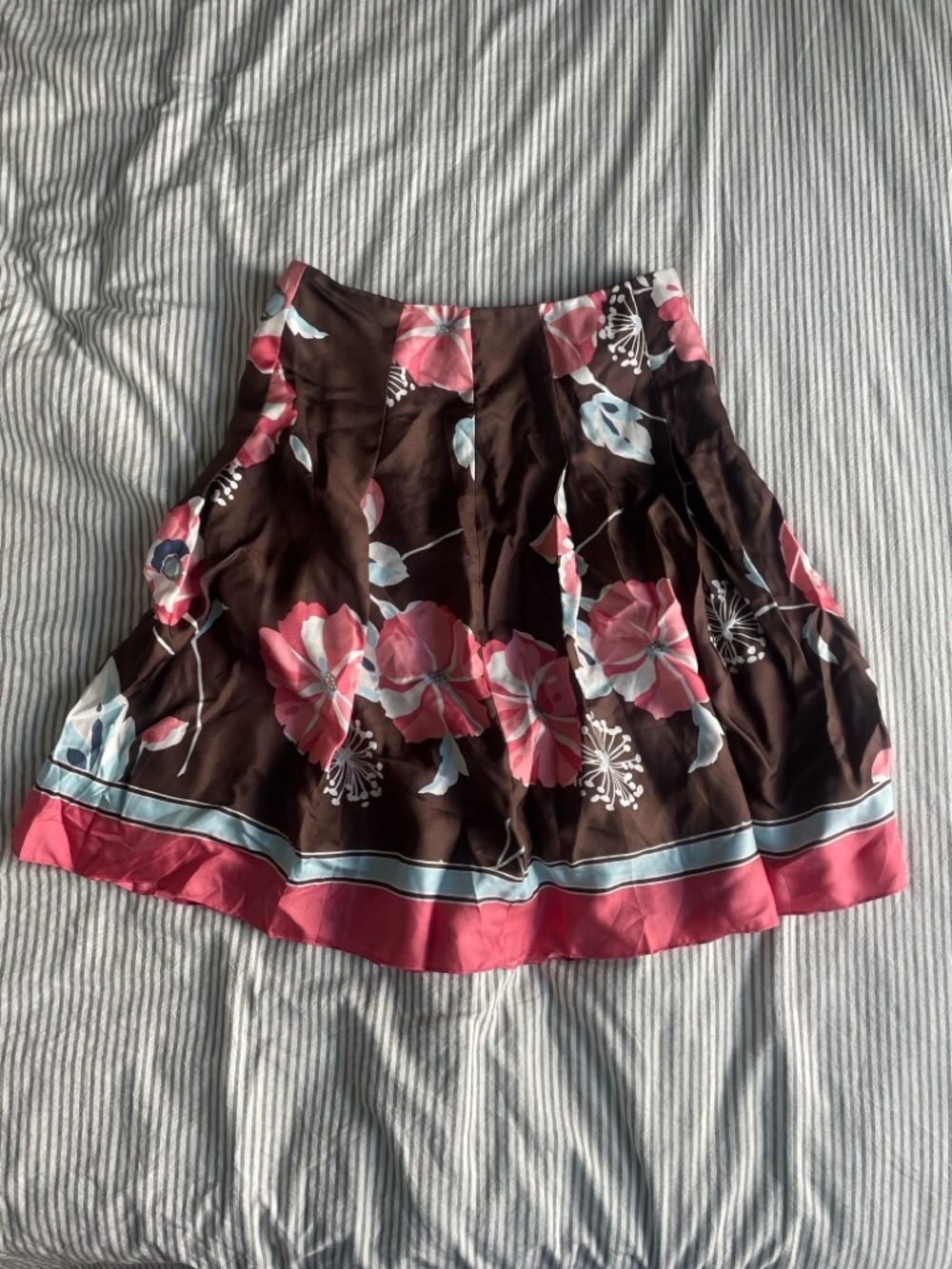 LOFT 100% Silk Brown Skirt with Pink Floral Print